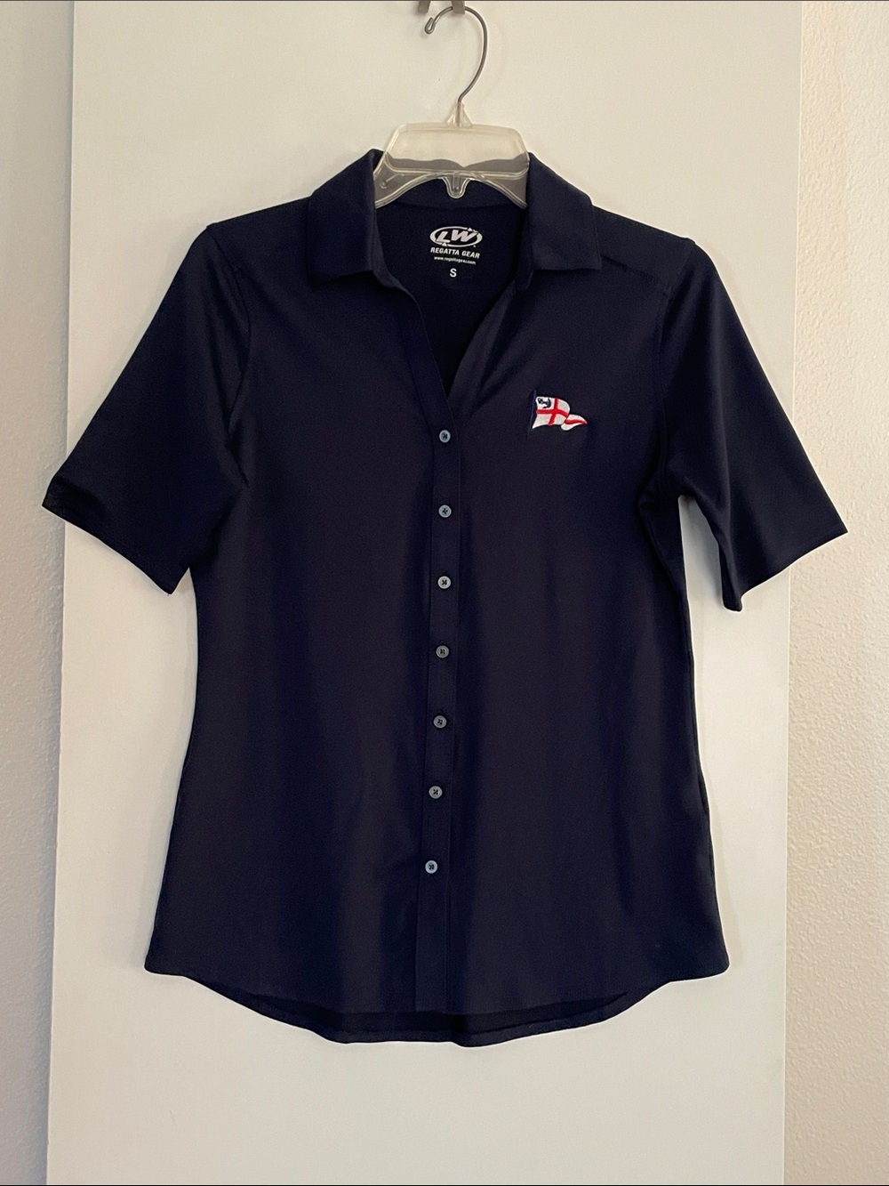 Regatta Gear Navy Blue Polo Knit Short Sleeve Button Down Top
